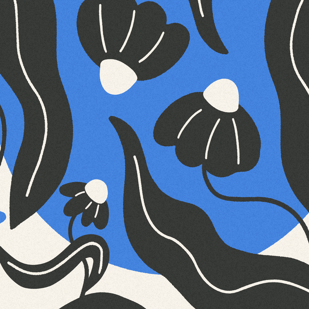 Blue Floral Art Print: Feminine Workspace Decor