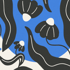 Blue Floral Art Print: Feminine Workspace Decor