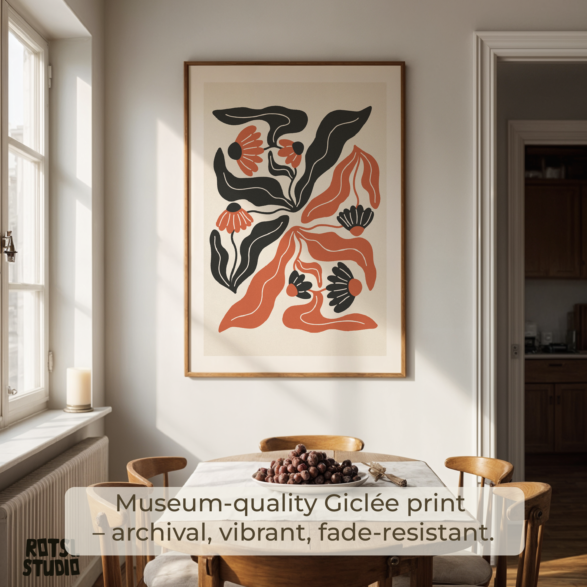 Modern Red & Black Abstract Floral Print