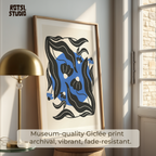 Blue Floral Art Print: Feminine Workspace Decor