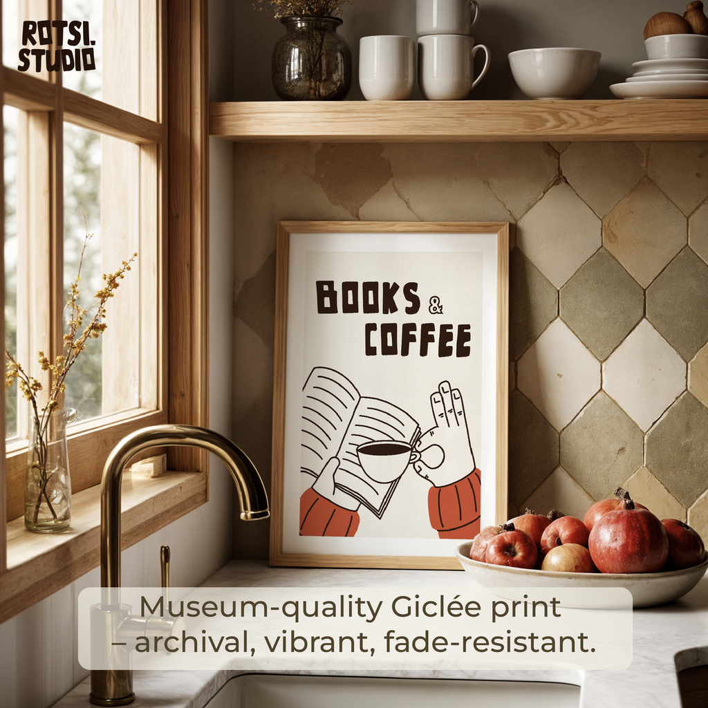 Books and Coffee Print: Reading Nook