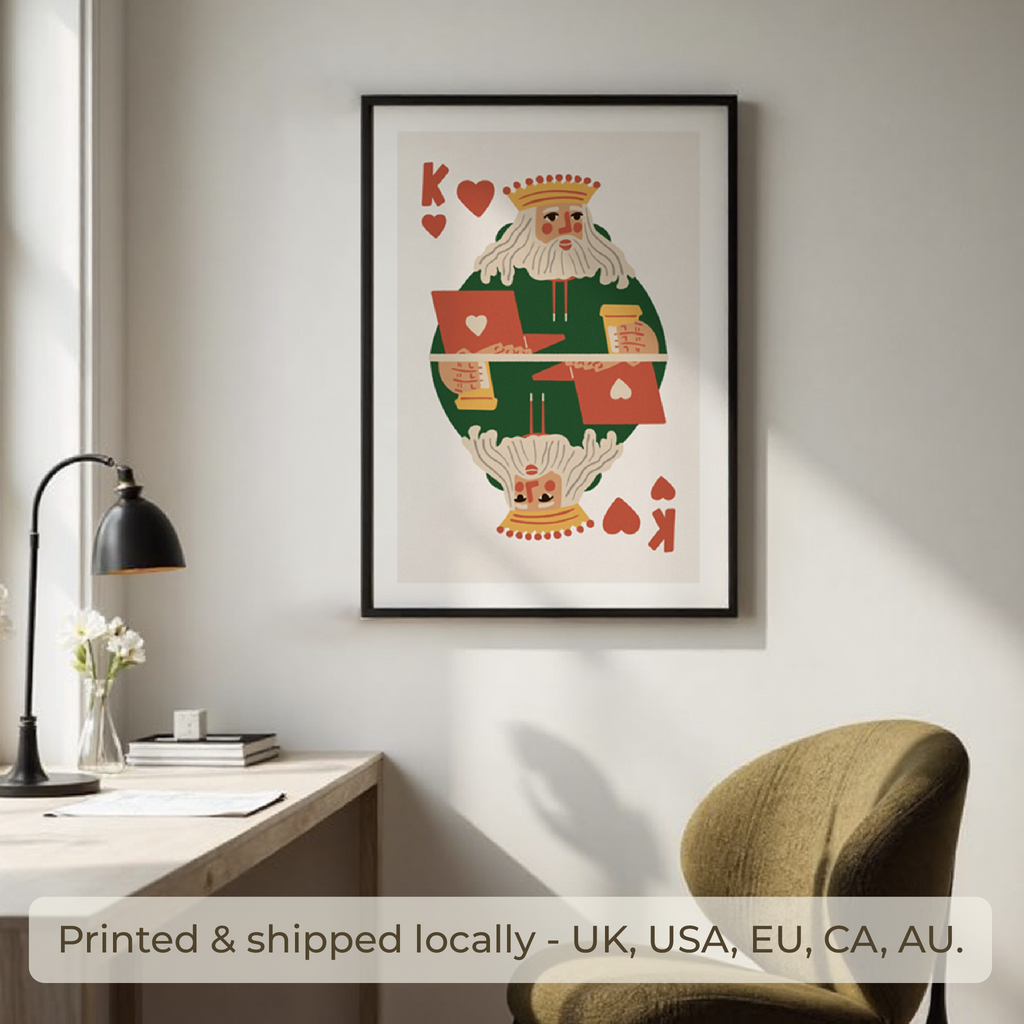 King of Hearts Art Print: Modern Playing Card Poster, Boss Office Decor