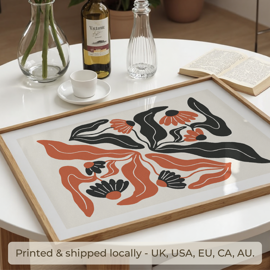 Modern Red & Black Abstract Floral Print