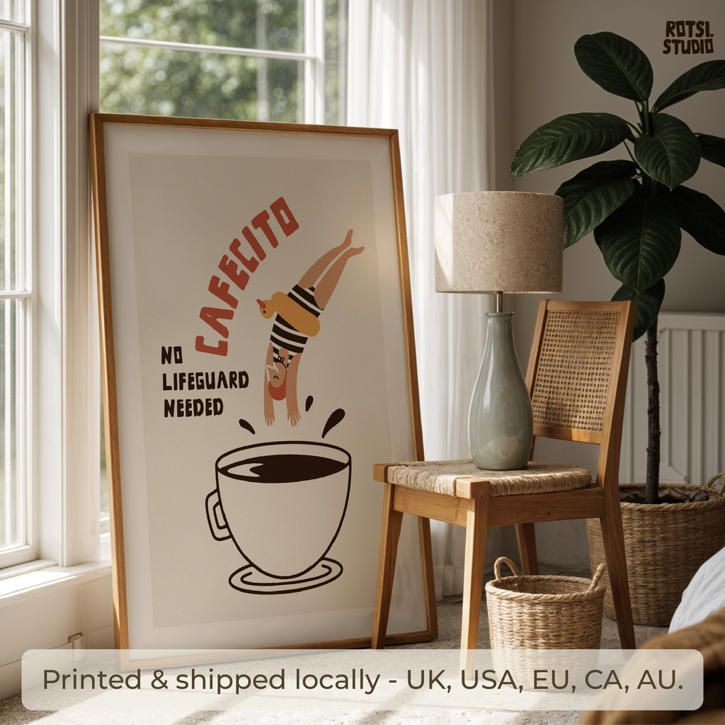 Cafecito Art Print: Retro Coffee Bar Decor