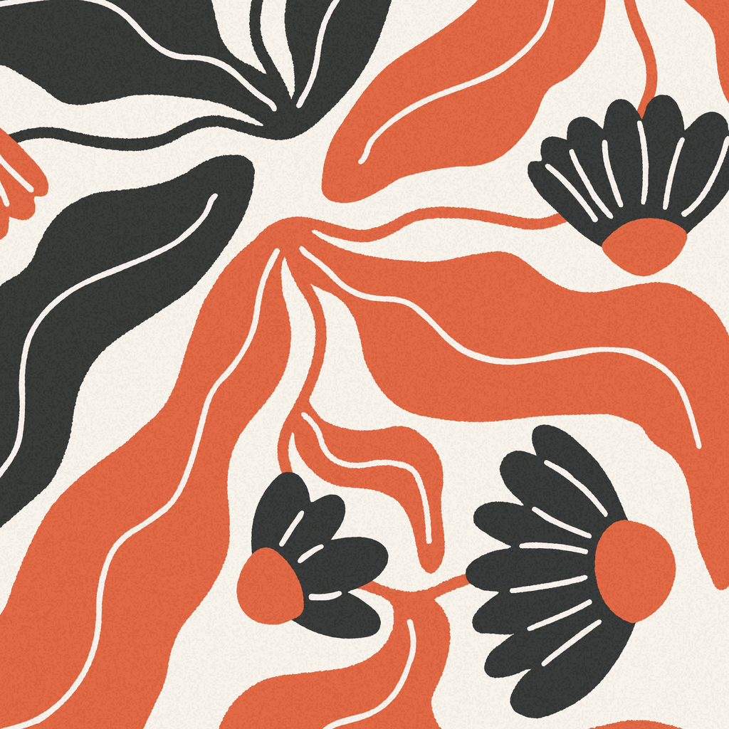 Modern Red & Black Abstract Floral Print