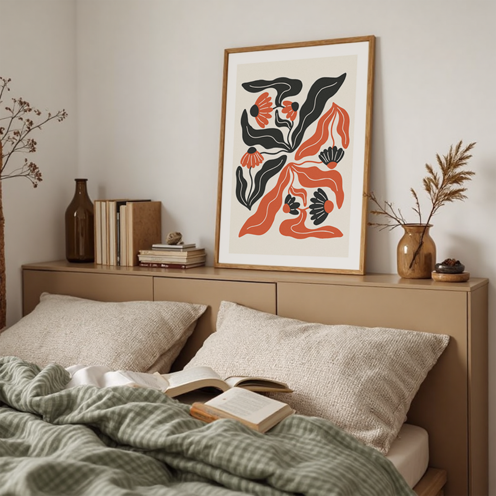 Modern Red & Black Abstract Floral Print