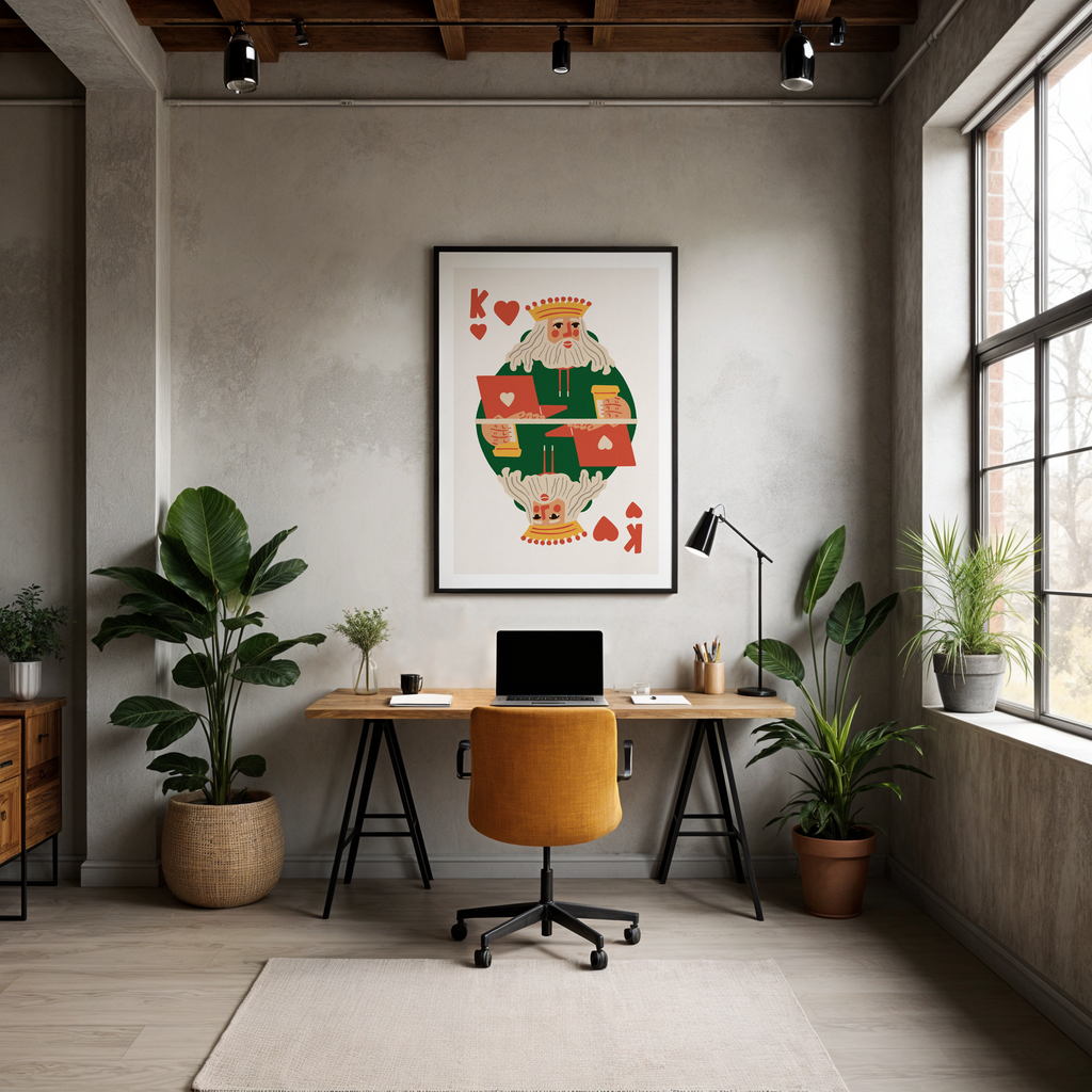 King of Hearts Art Print: Modern Playing Card Poster, Boss Office Decor