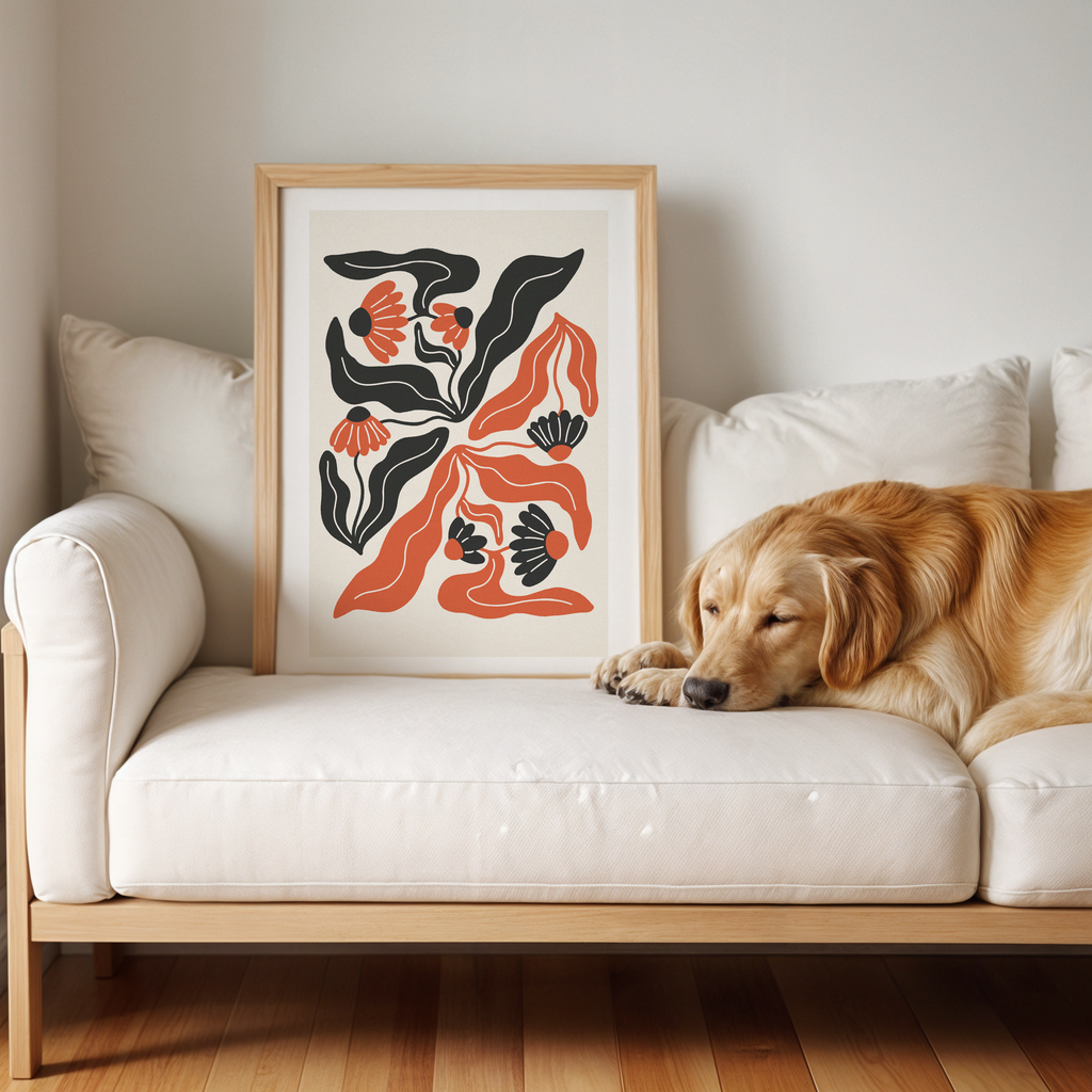 Modern Red & Black Abstract Floral Print