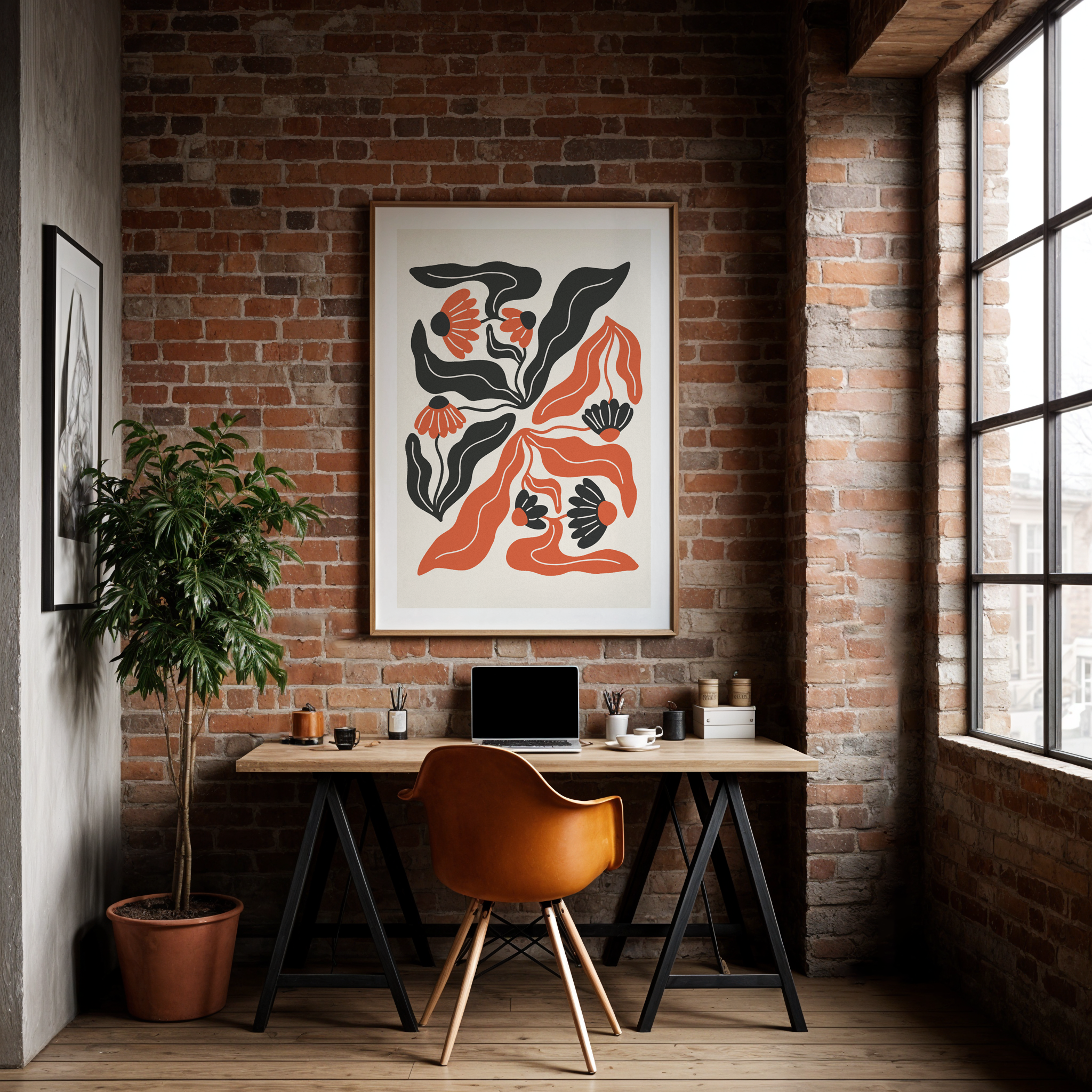 Modern Red & Black Abstract Floral Print