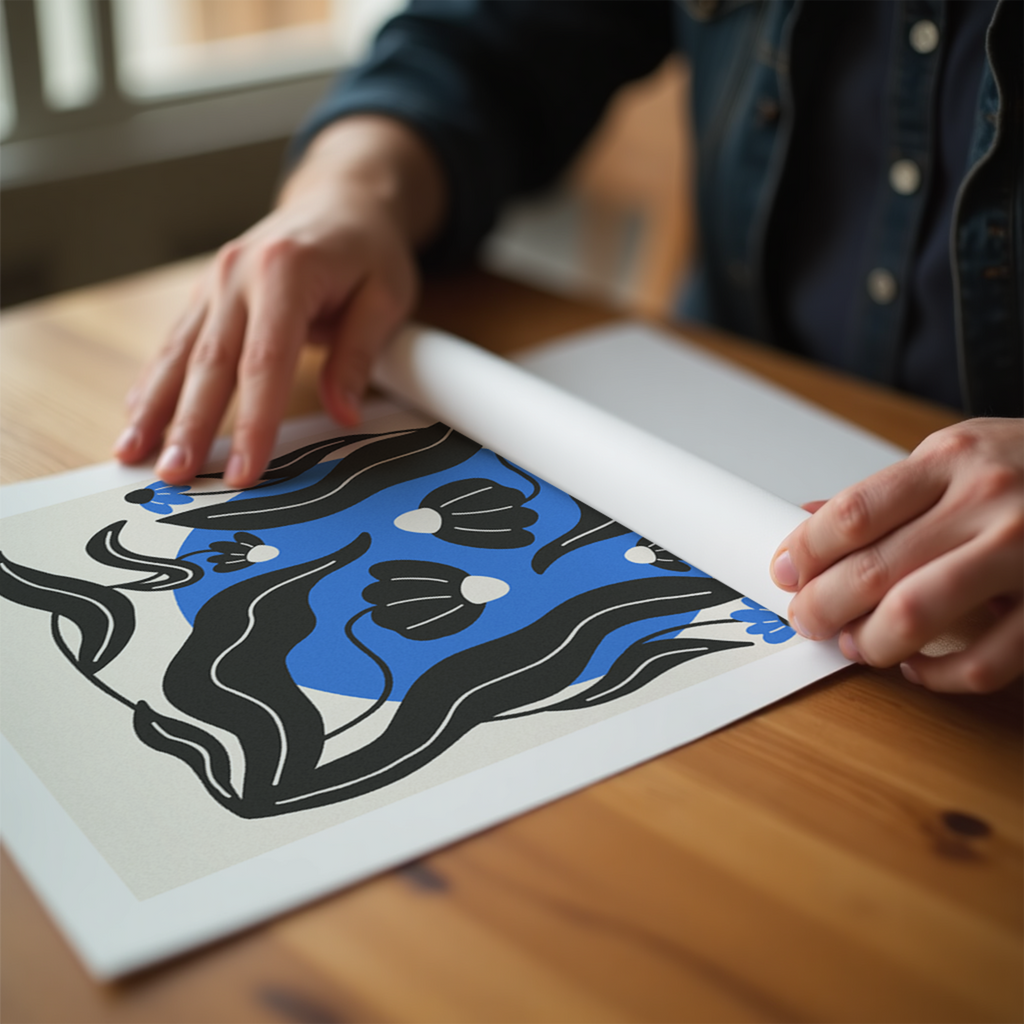 Blue Floral Art Print: Feminine Workspace Decor