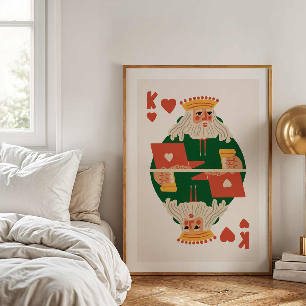 King of Hearts Art Print: Modern Playing Card Poster, Boss Office Decor