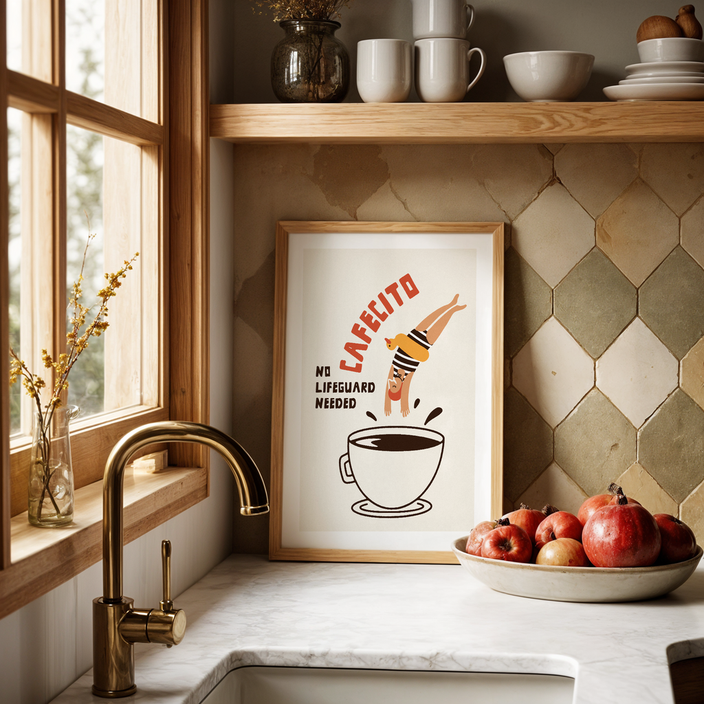 Cafecito Art Print: Retro Coffee Bar Decor